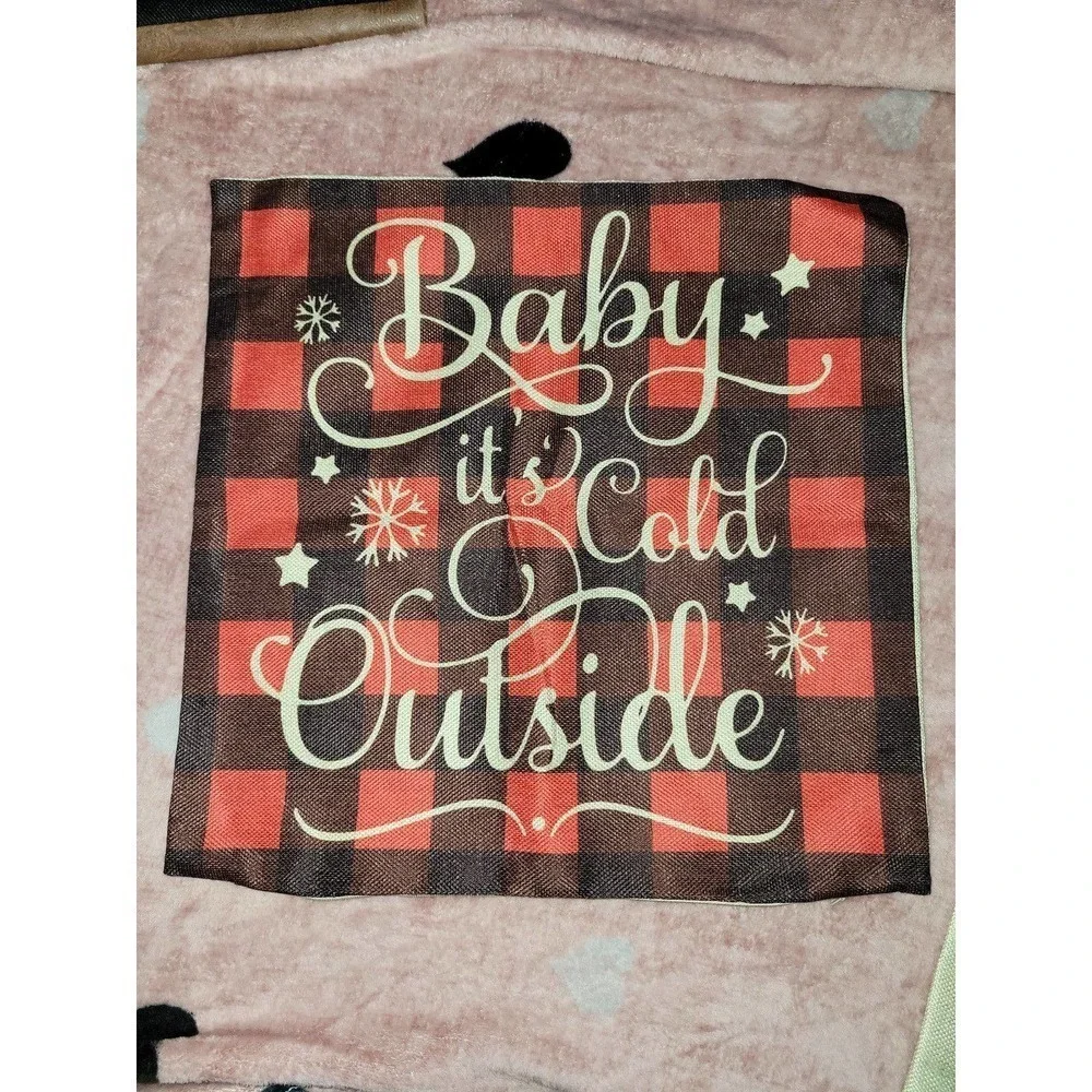 3 pillow covers Christmas plaid red & black
